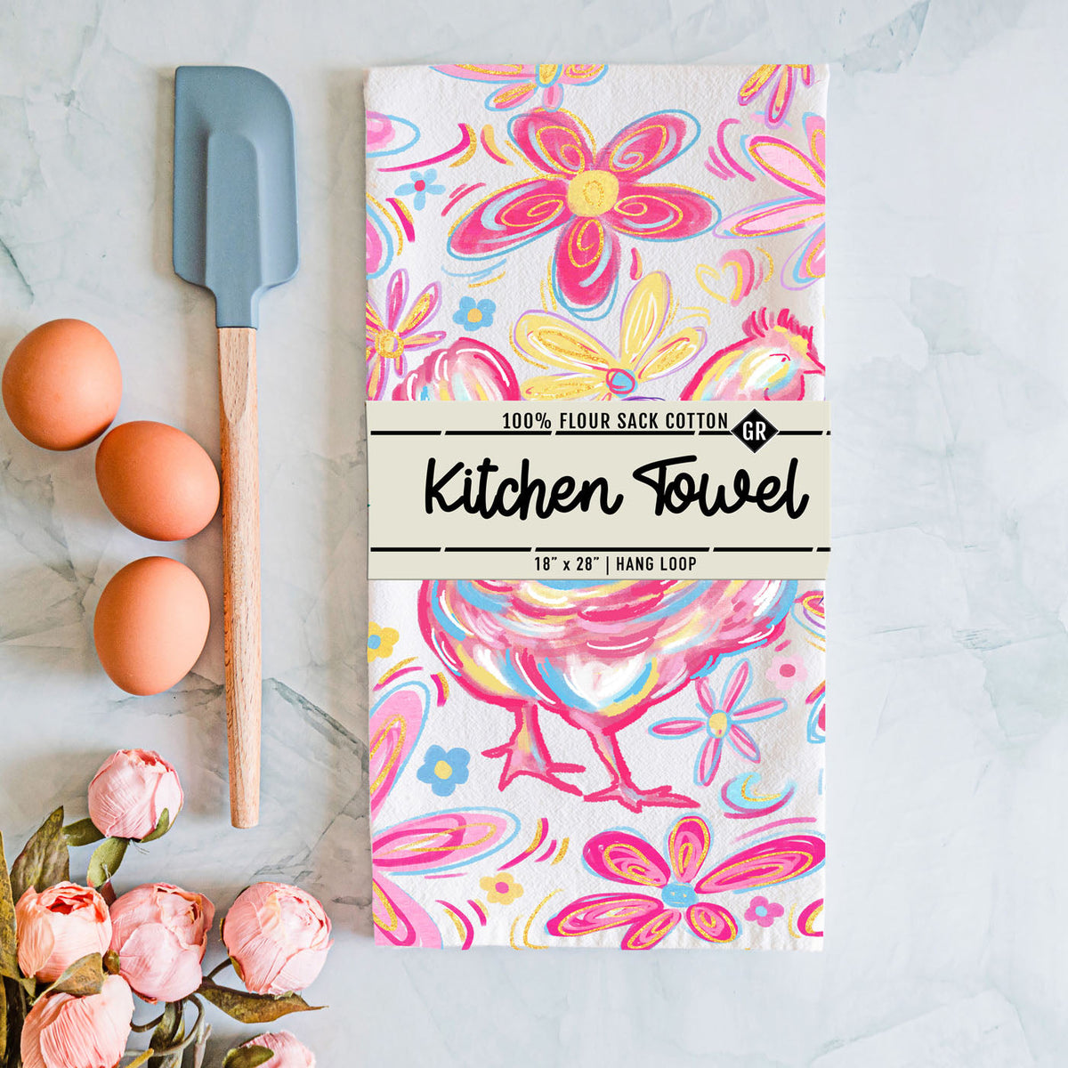 Boho Floral Chicken Kitchen Towel