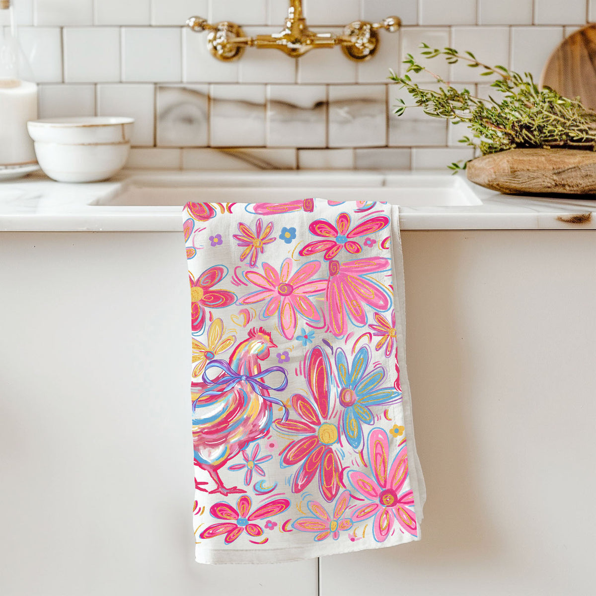 Boho Floral Chicken Kitchen Towel