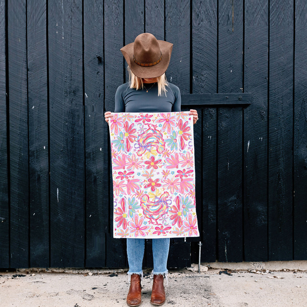 Boho Floral Chicken Kitchen Towel