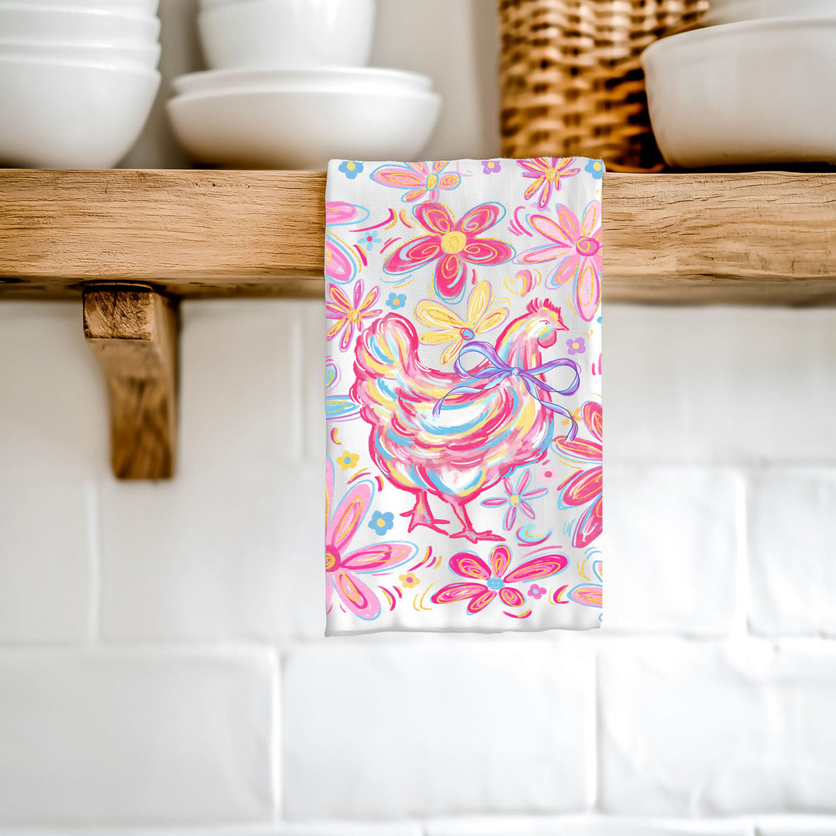 Boho Floral Chicken Kitchen Towel