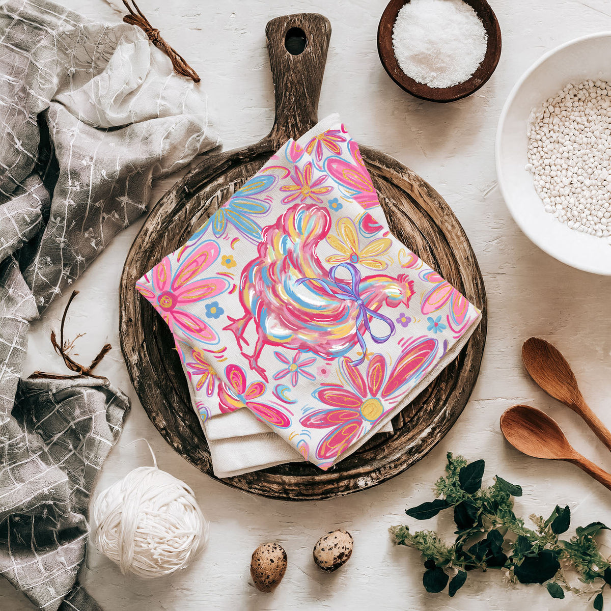 Boho Floral Chicken Kitchen Towel