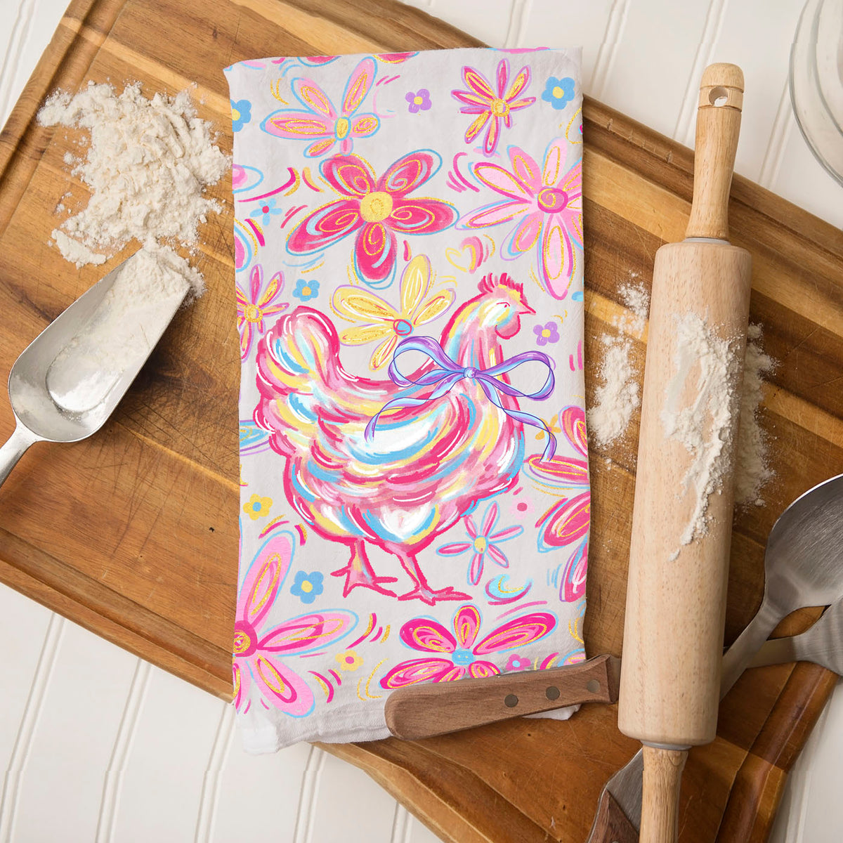 Boho Floral Chicken Kitchen Towel