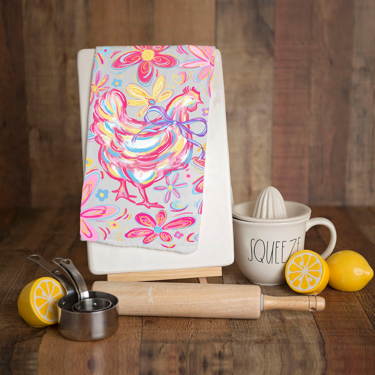 Boho Floral Chicken Kitchen Towel