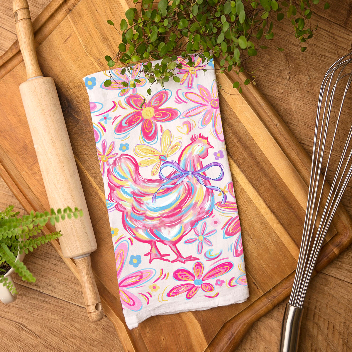 Boho Floral Chicken Kitchen Towel