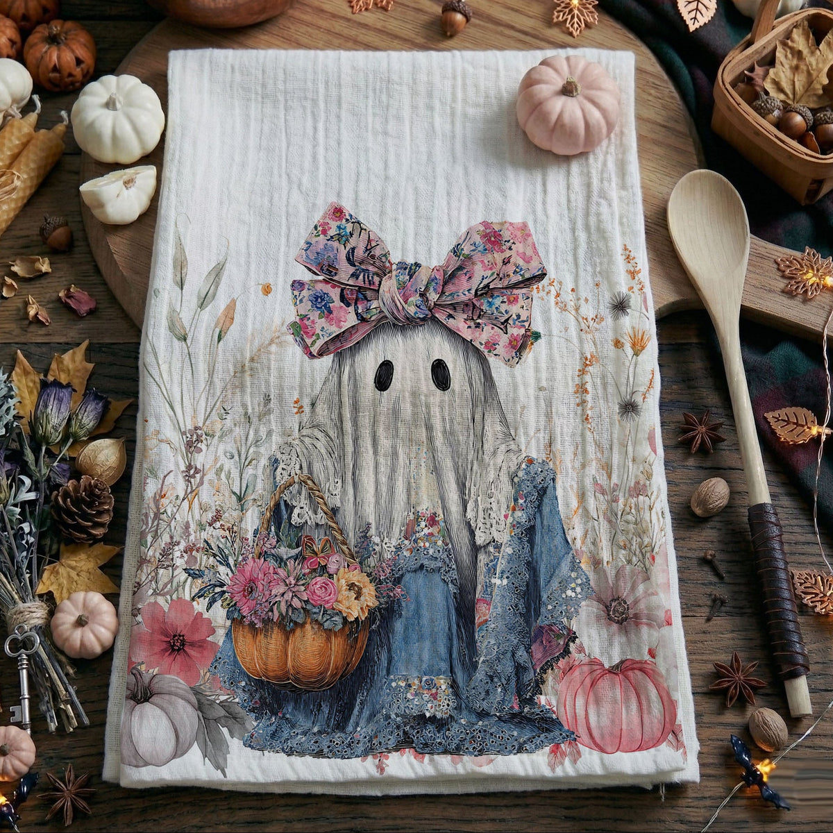 Pretty Little Boo Floral Ghost Kitchen Towel