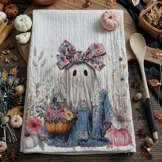 Pretty Little Boo Floral Ghost Kitchen Towel