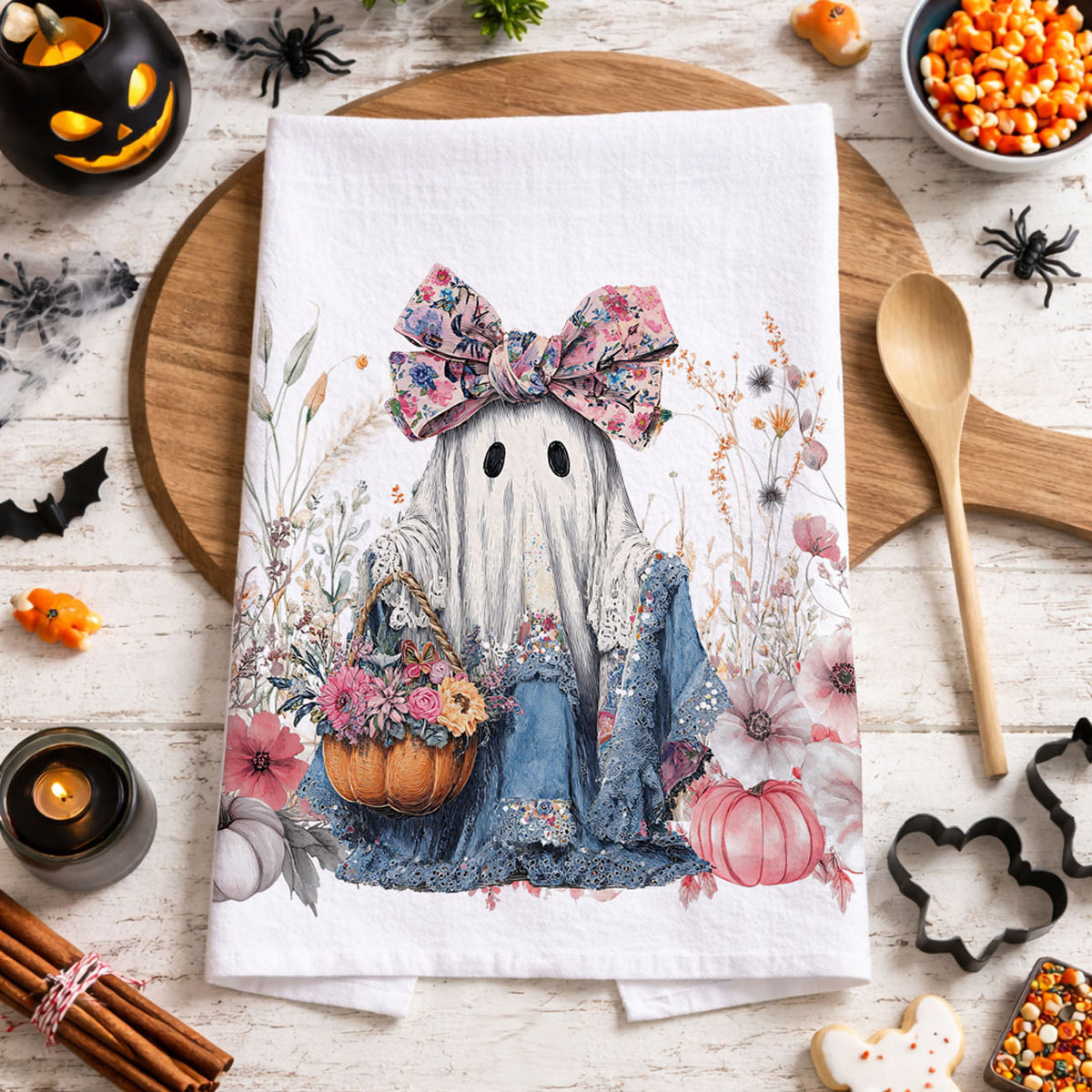 Pretty Little Boo Floral Ghost Kitchen Towel