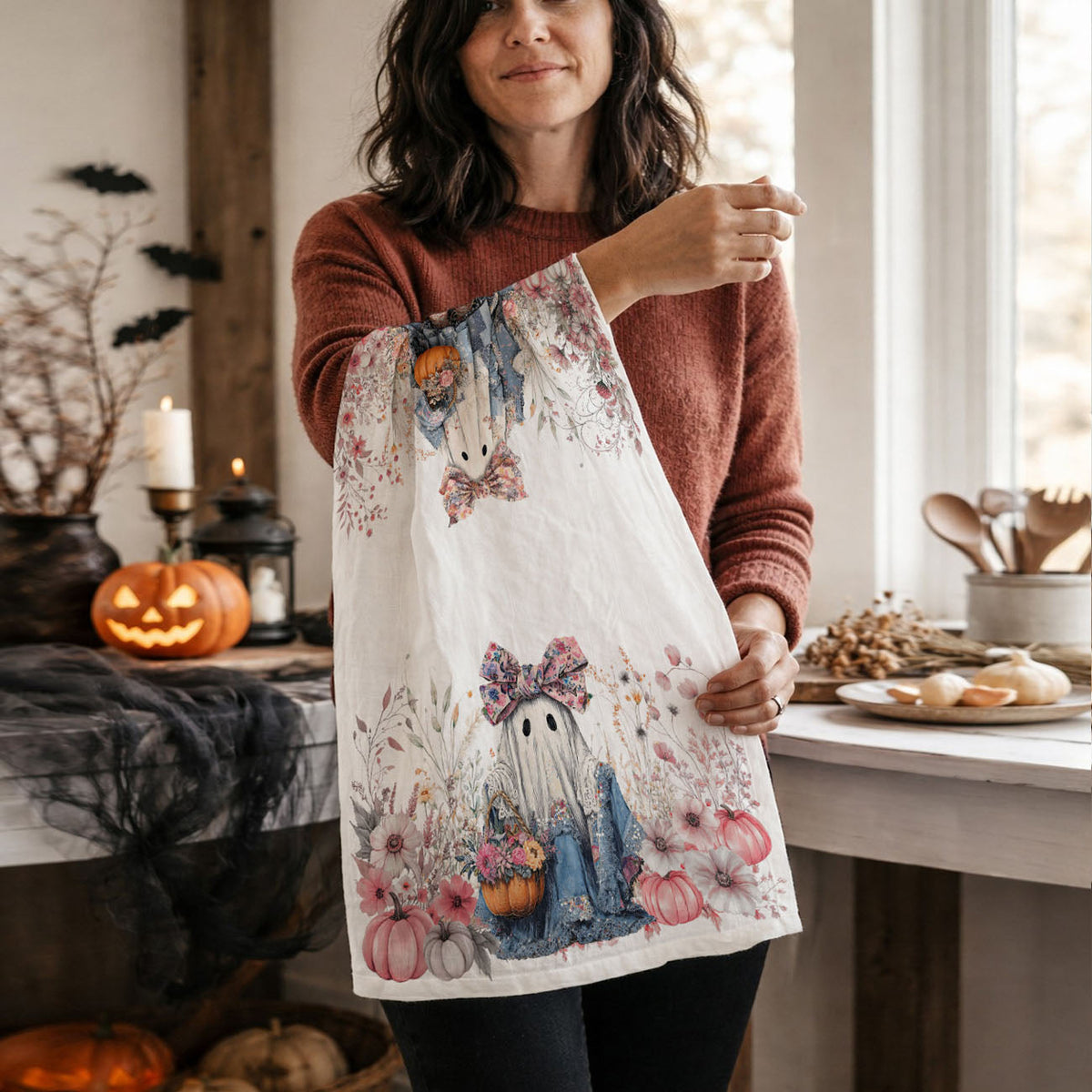 Pretty Little Boo Floral Ghost Kitchen Towel