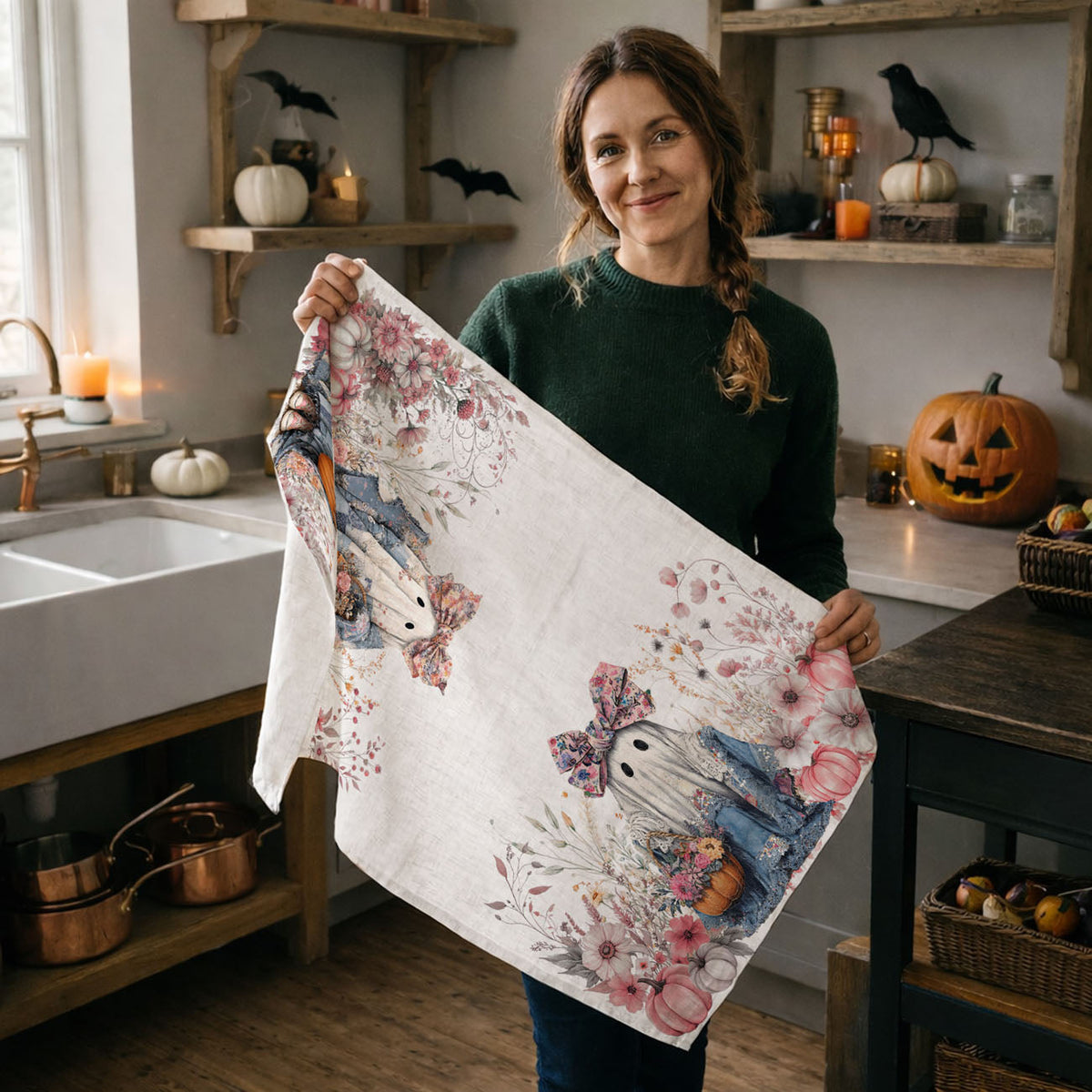 Pretty Little Boo Floral Ghost Kitchen Towel