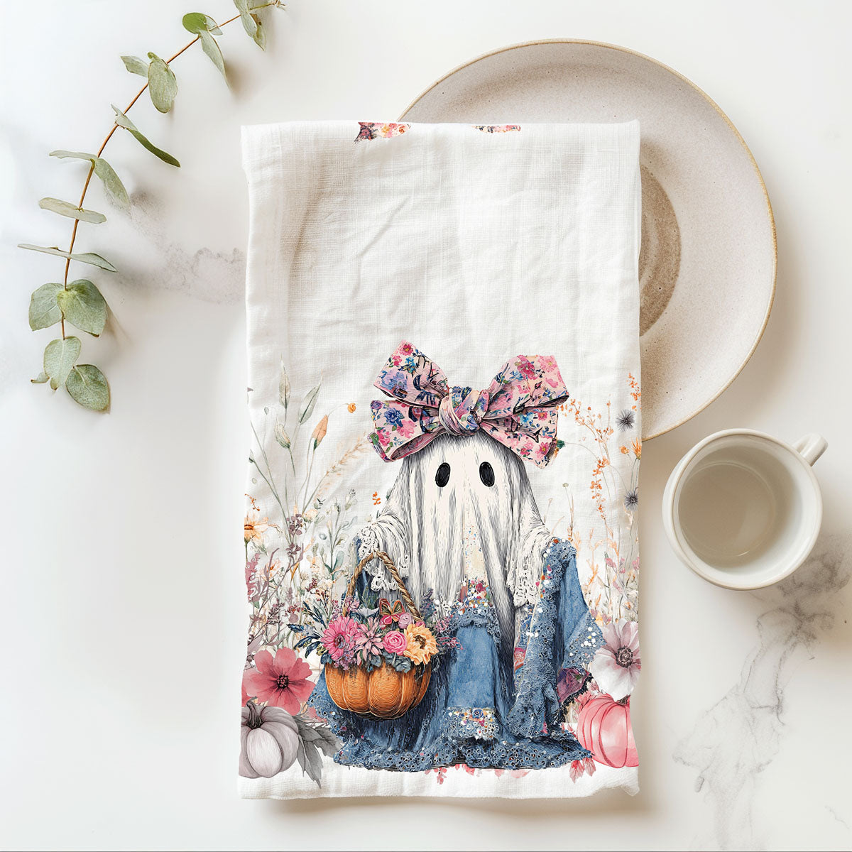 Pretty Little Boo Floral Ghost Kitchen Towel