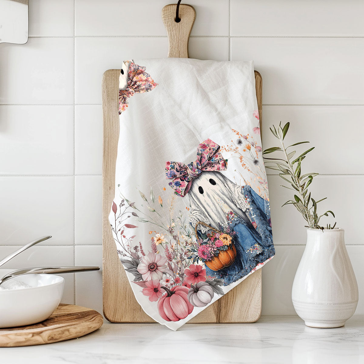 Pretty Little Boo Floral Ghost Kitchen Towel