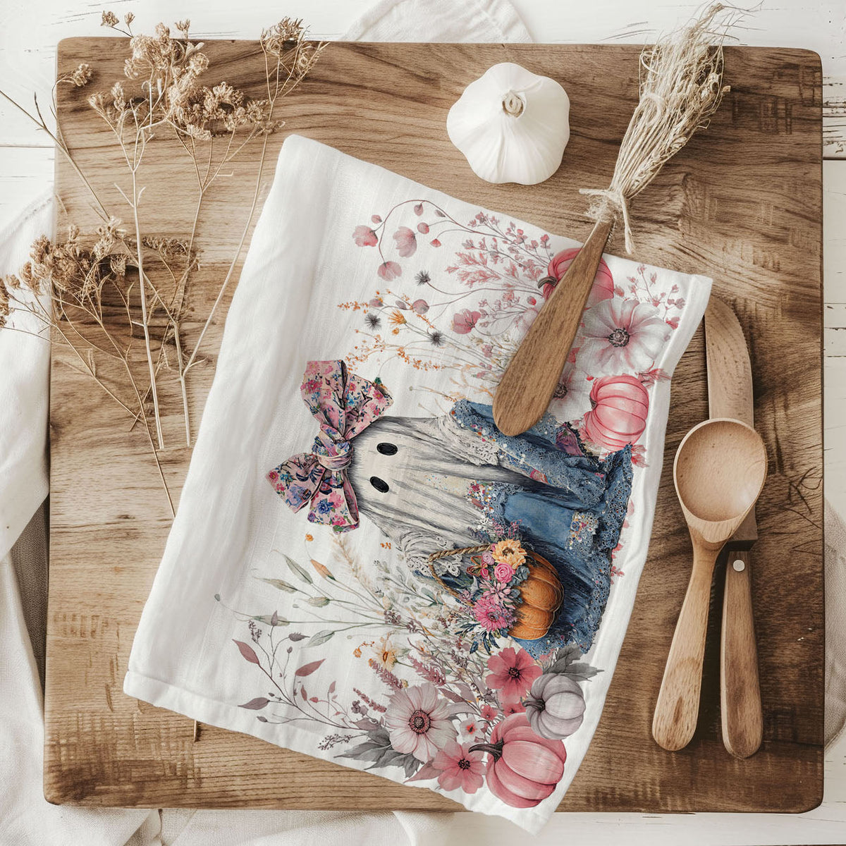 Pretty Little Boo Floral Ghost Kitchen Towel
