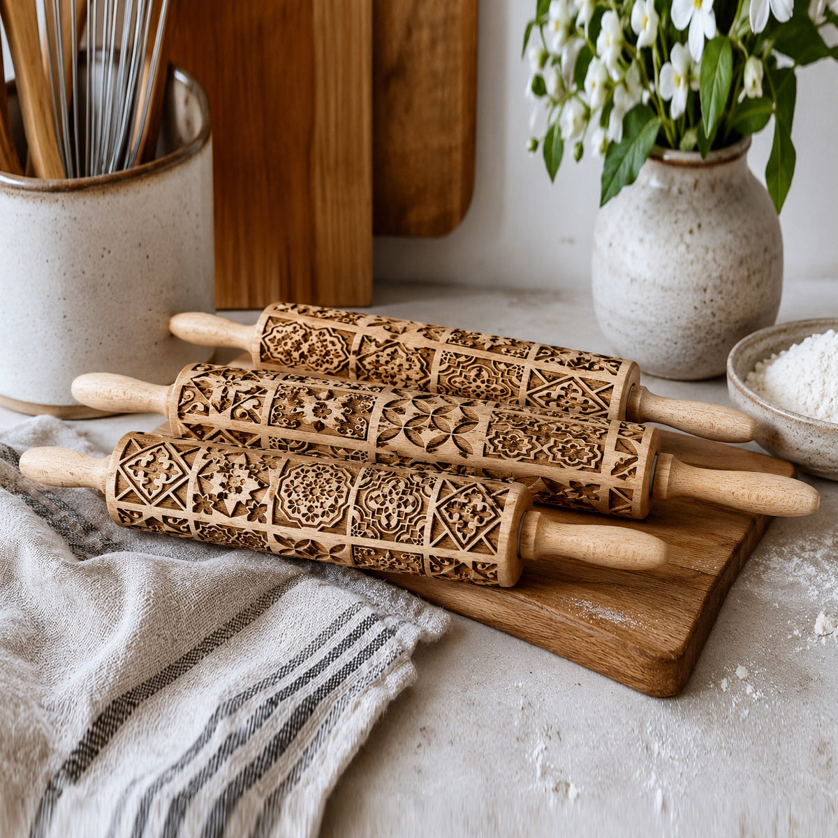 Decorative Embossed Wooden Rolling Pins for Baking