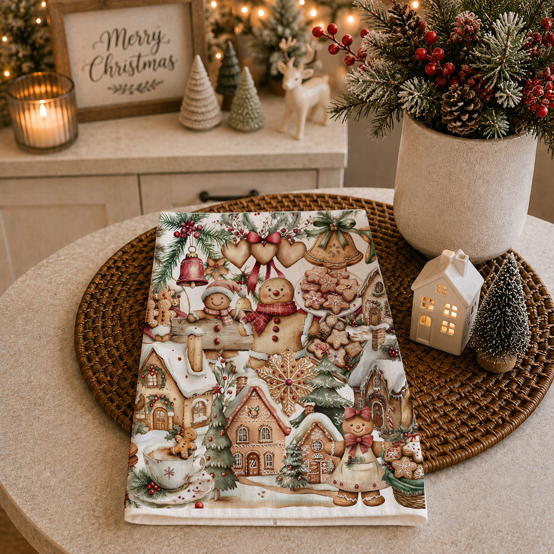 Vintage Gingerbread Christmas Kitchen Towel