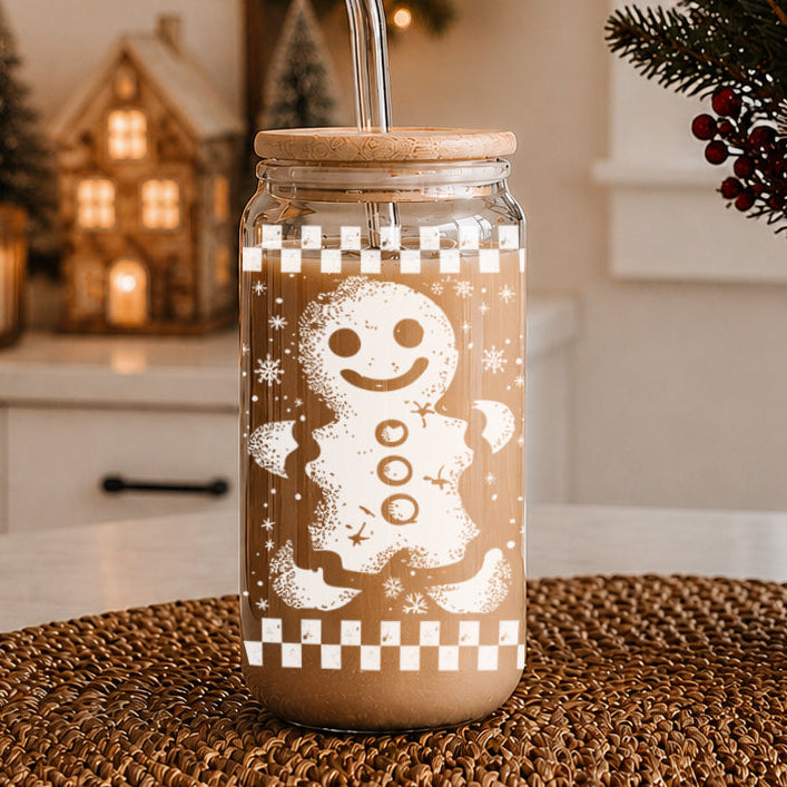 Retro Gingerbread 17 oz Glass Tumbler