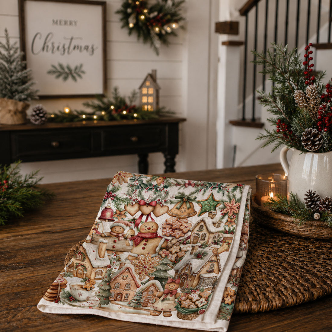 Vintage Gingerbread Christmas Kitchen Towel