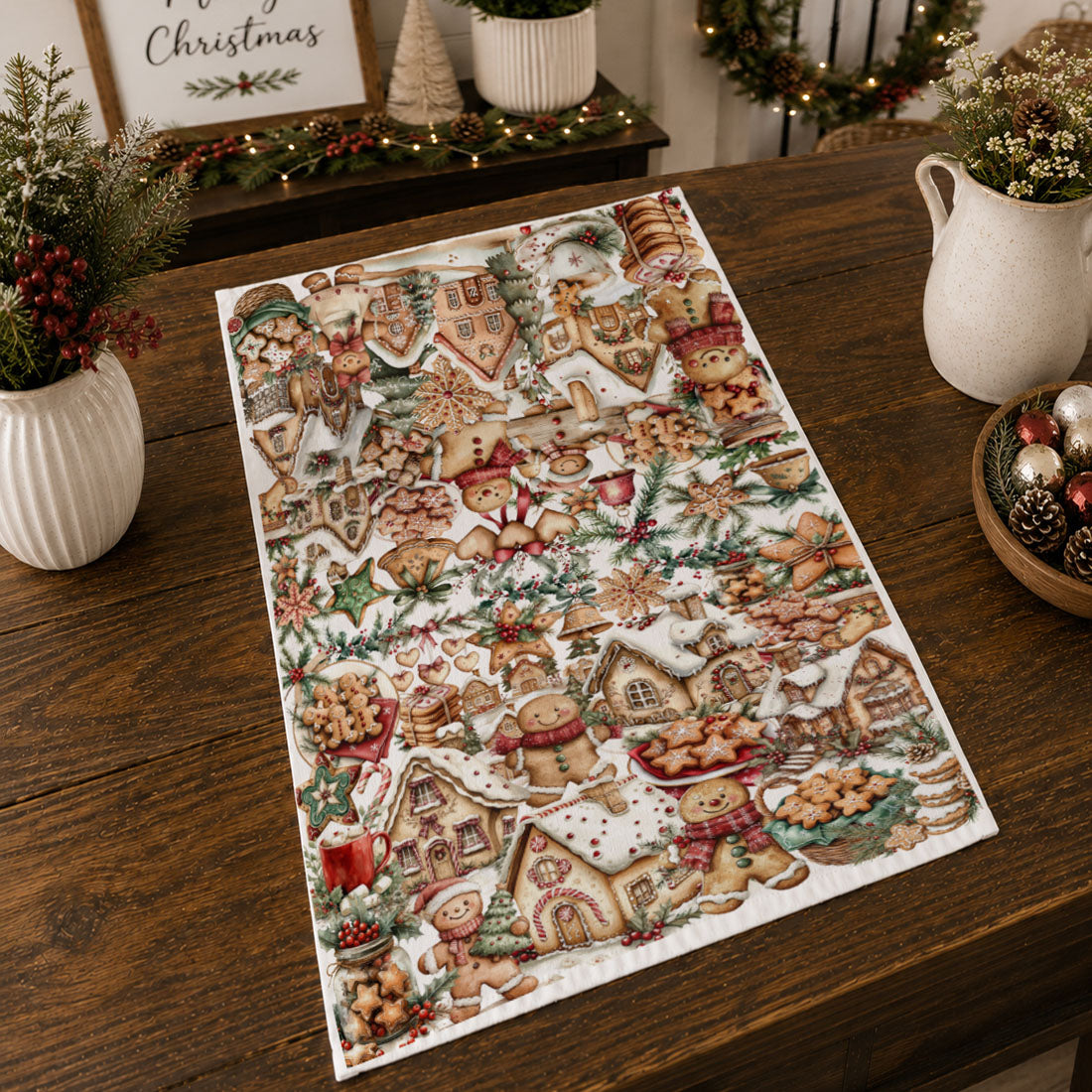 Vintage Gingerbread Christmas Kitchen Towel