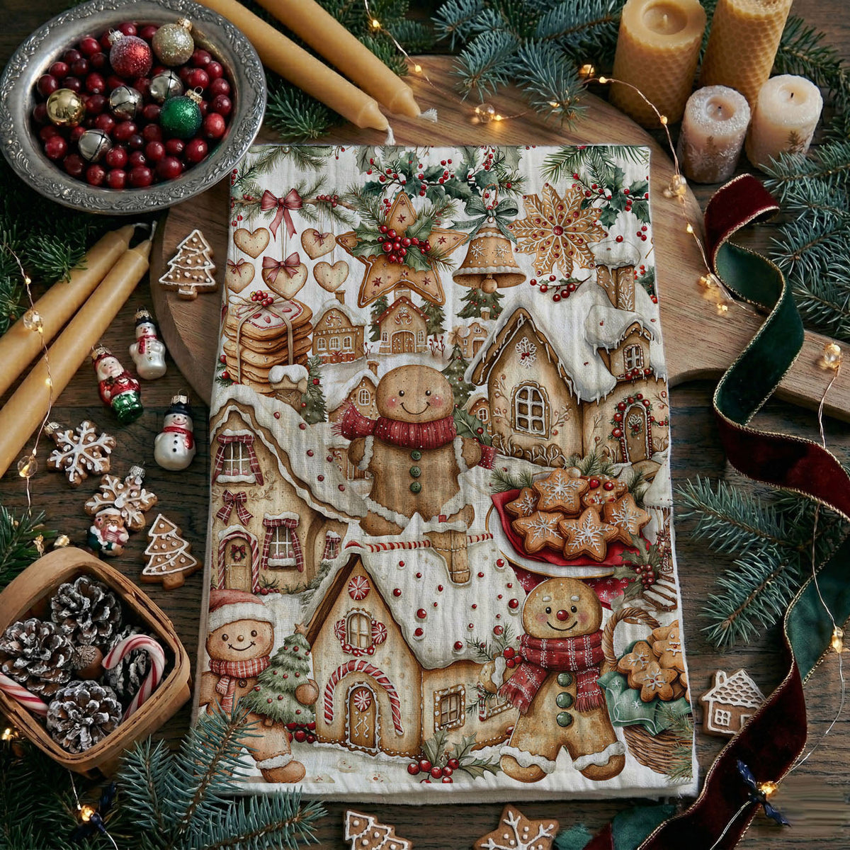 Vintage Gingerbread Christmas Kitchen Towel