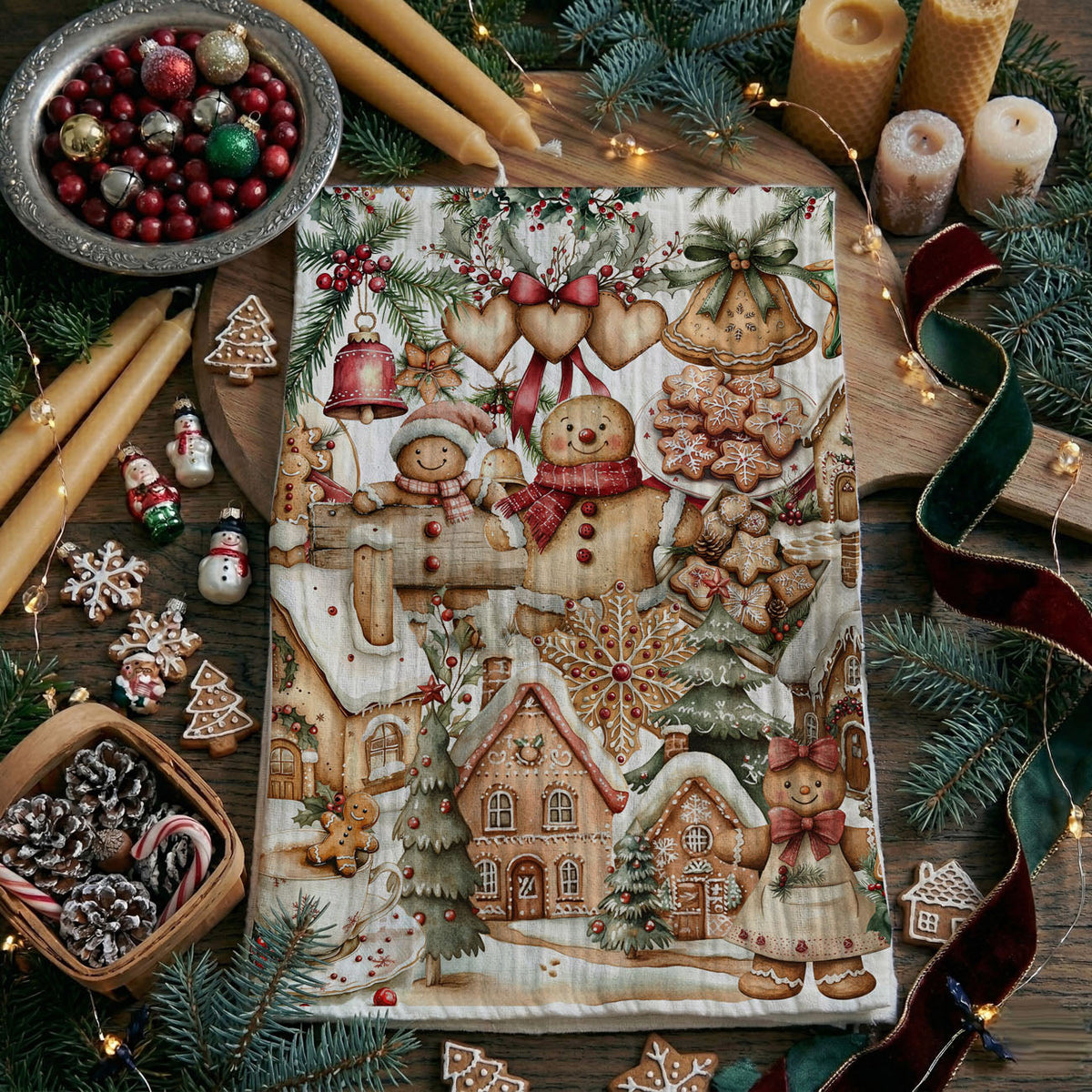 Vintage Gingerbread Christmas Kitchen Towel