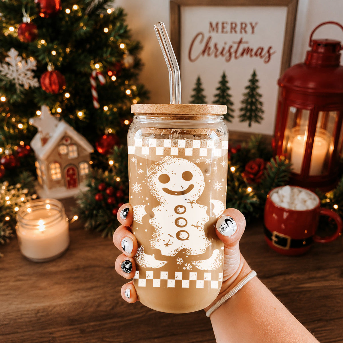 Retro Gingerbread 17 oz Glass Tumbler