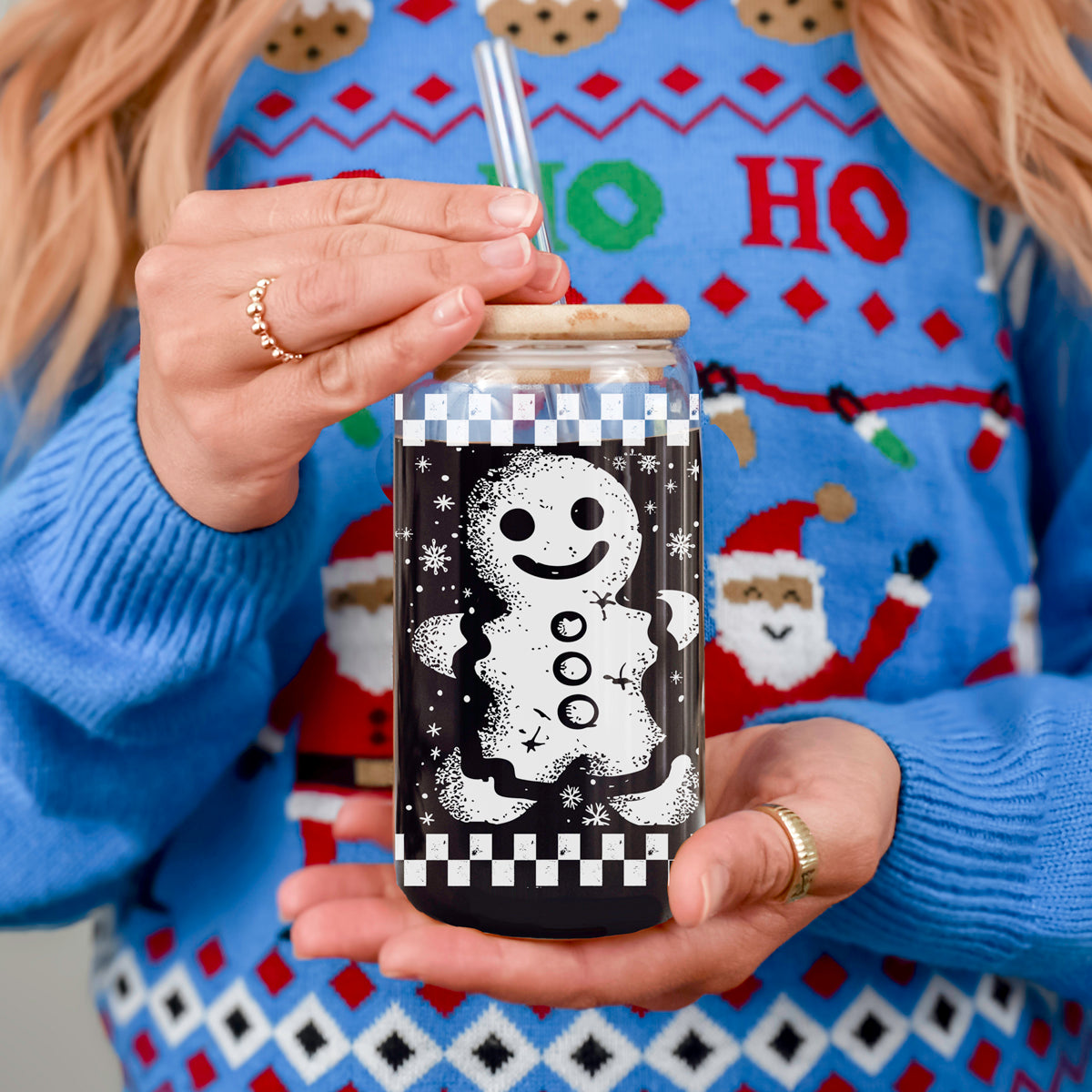 Retro Gingerbread 17 oz Glass Tumbler