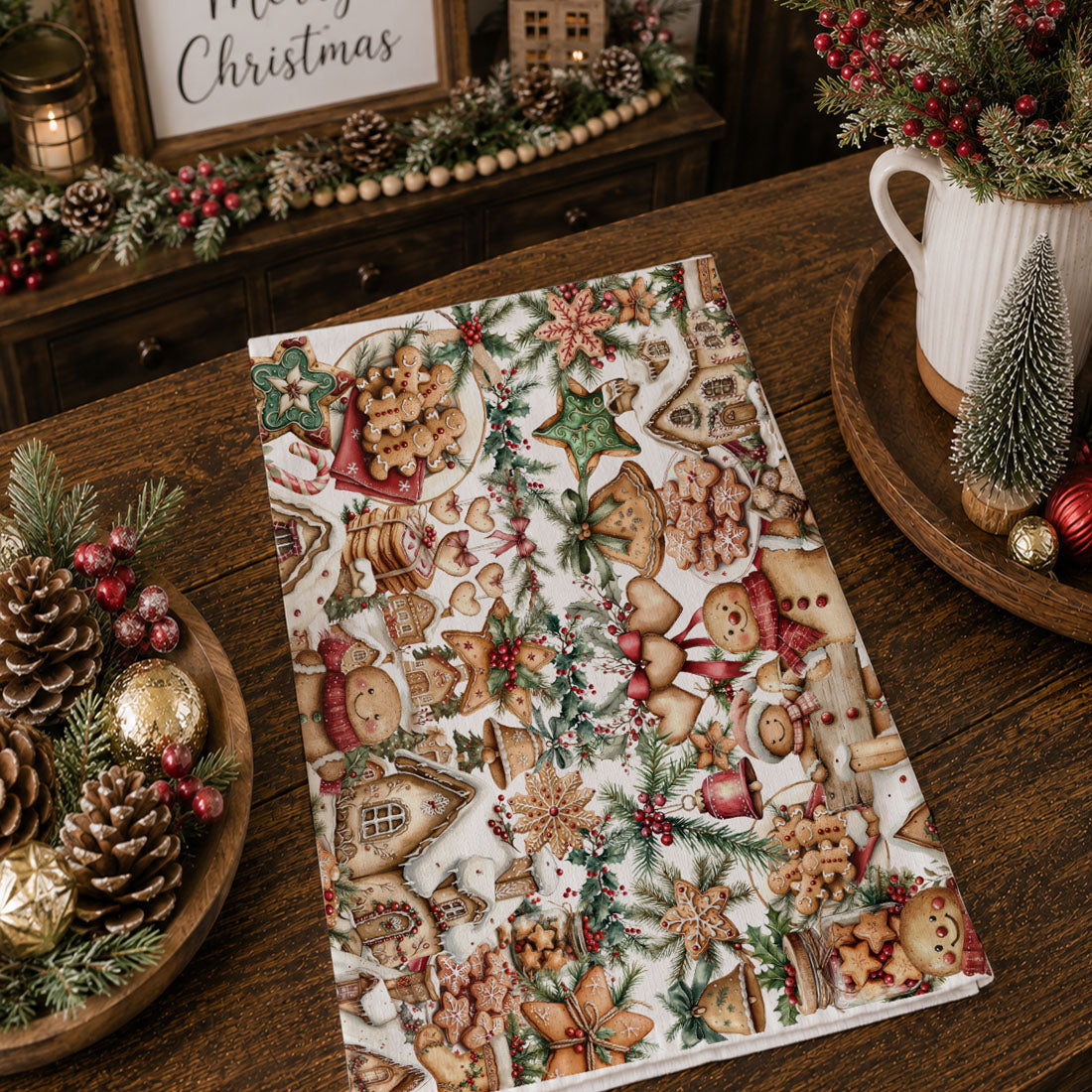 Vintage Gingerbread Christmas Kitchen Towel