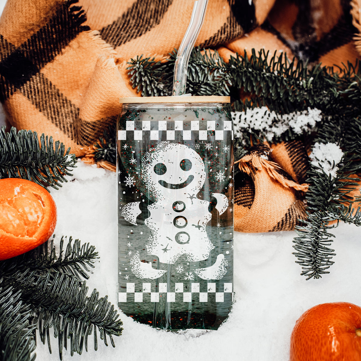 Retro Gingerbread 17 oz Glass Tumbler