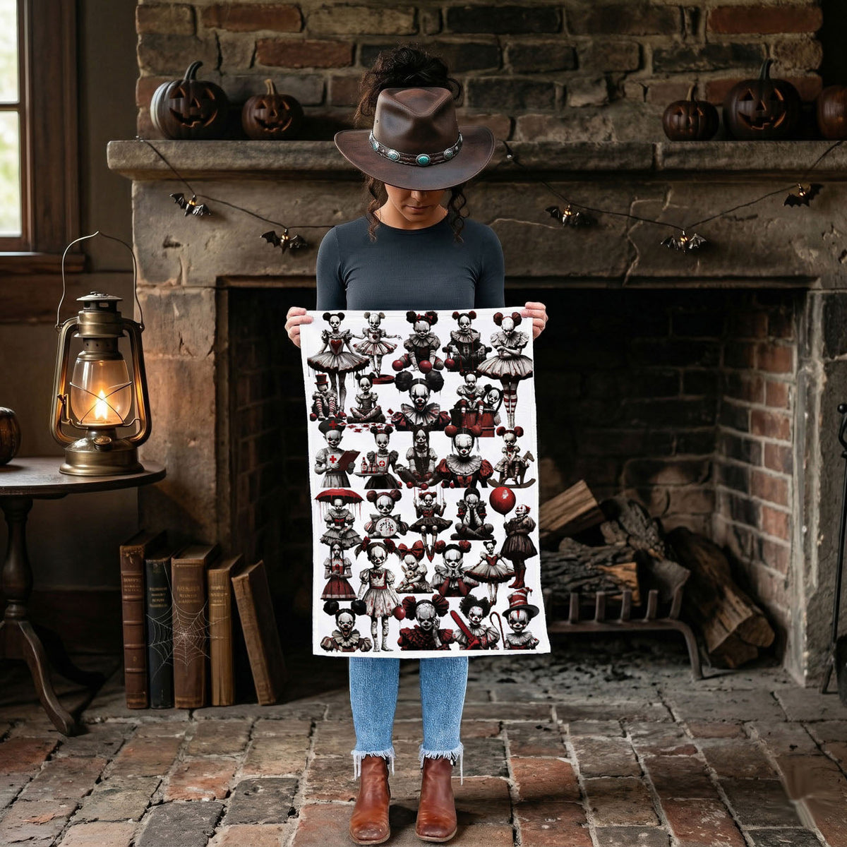 Creepy Clown & Doll Halloween Kitchen Towel