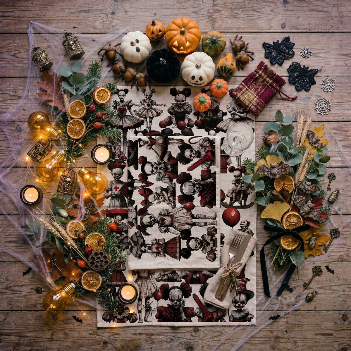 Creepy Clown & Doll Halloween Kitchen Towel