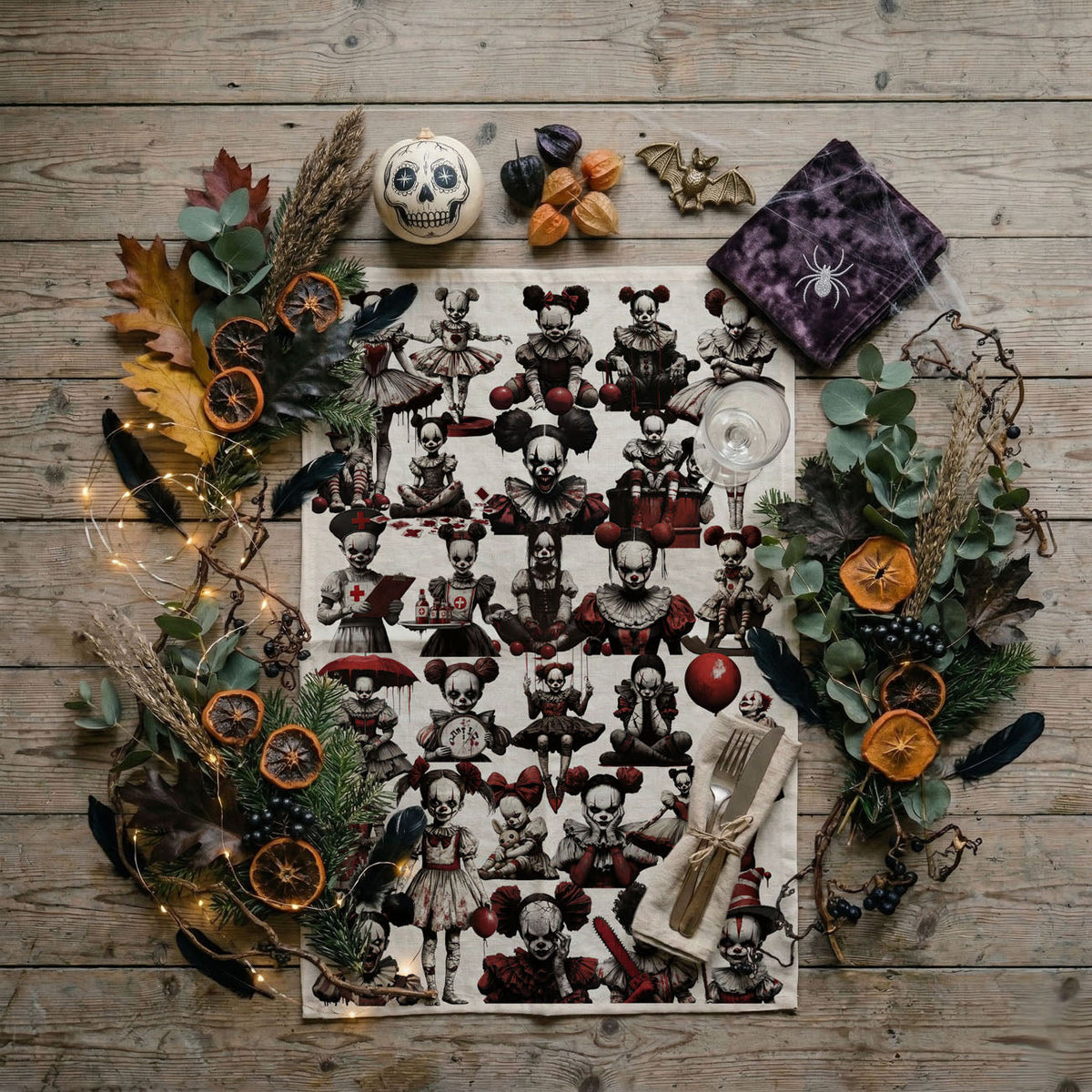 Creepy Clown & Doll Halloween Kitchen Towel