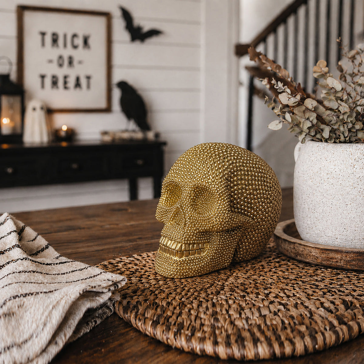 Decorative Jeweled Resin Skull | Gold or Silver