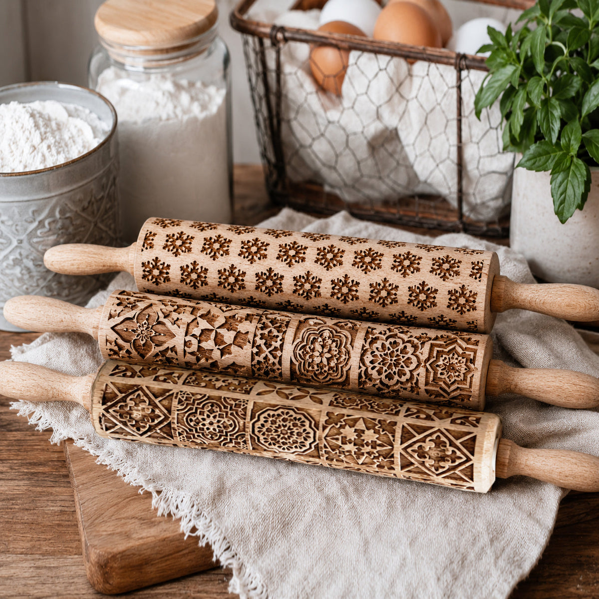 Decorative Embossed Wooden Rolling Pins for Baking