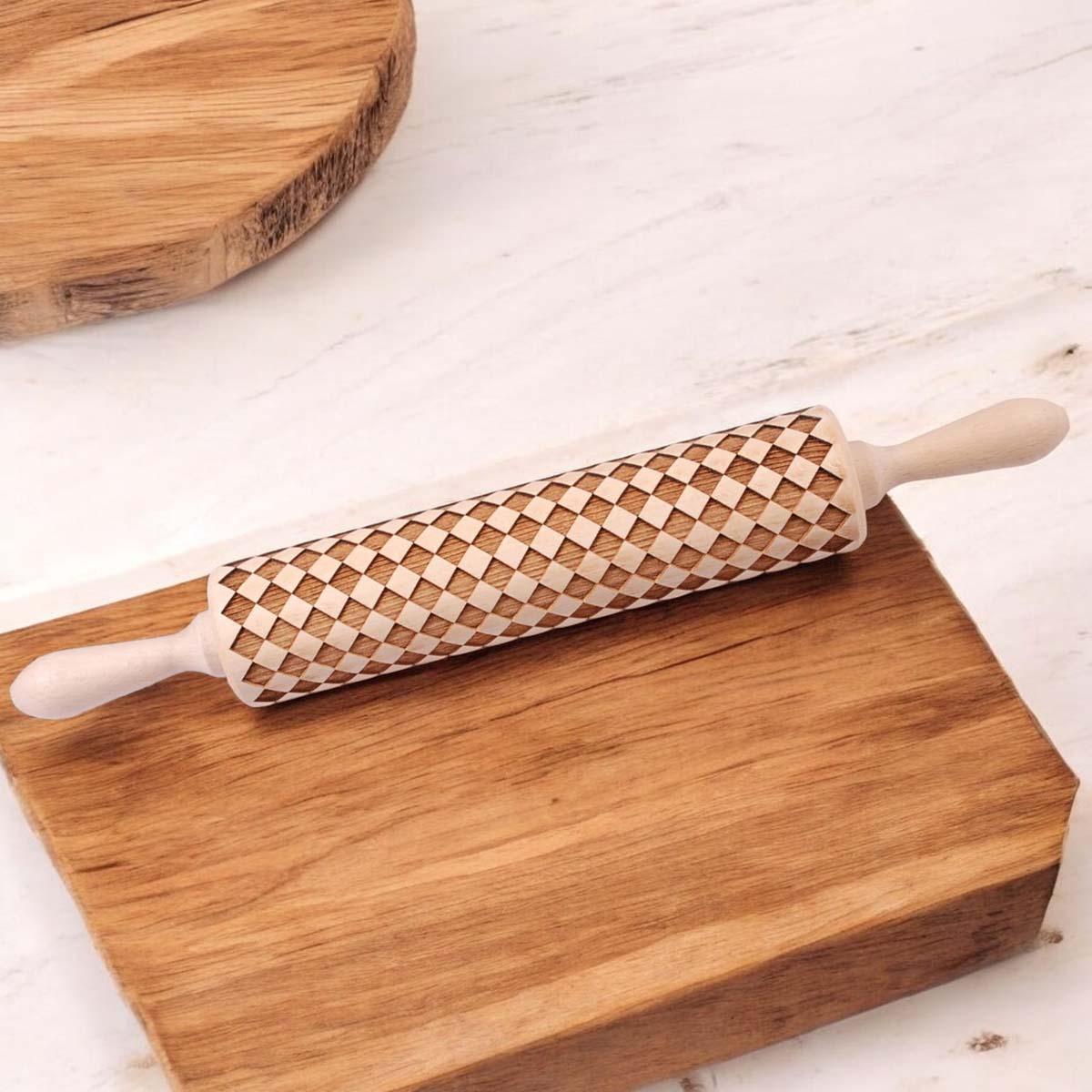 Courtly Check & Diamond Wooden Rolling Pin