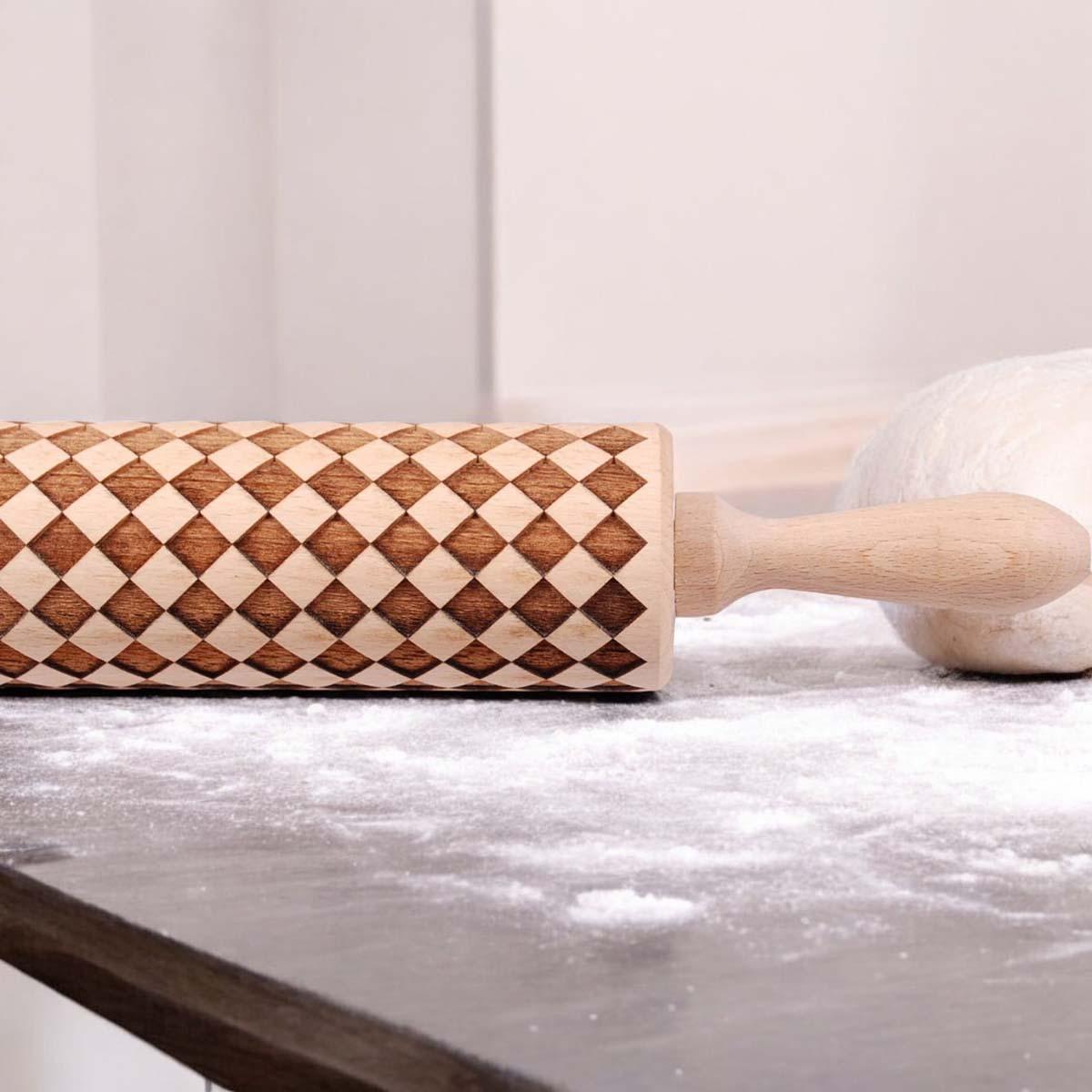 Courtly Check & Diamond Wooden Rolling Pin