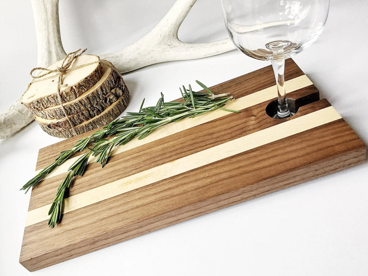 Maple & Walnut Charcuterie Board with Wine Glass Holder