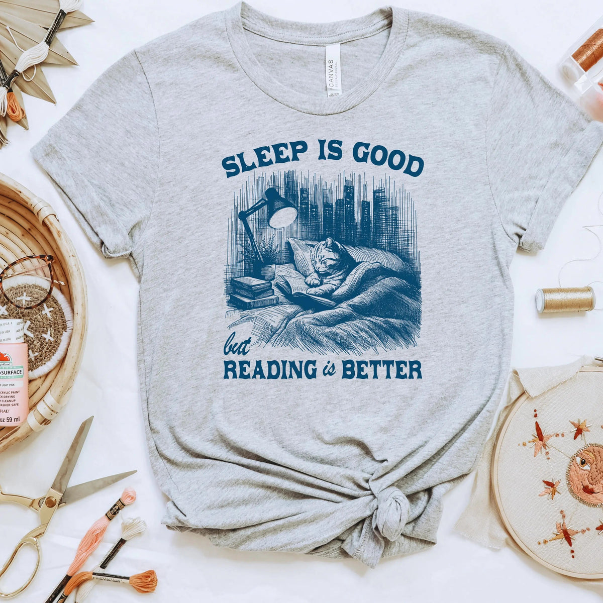 Sleep Is Good, Reading Is Better Cat T-Shirt