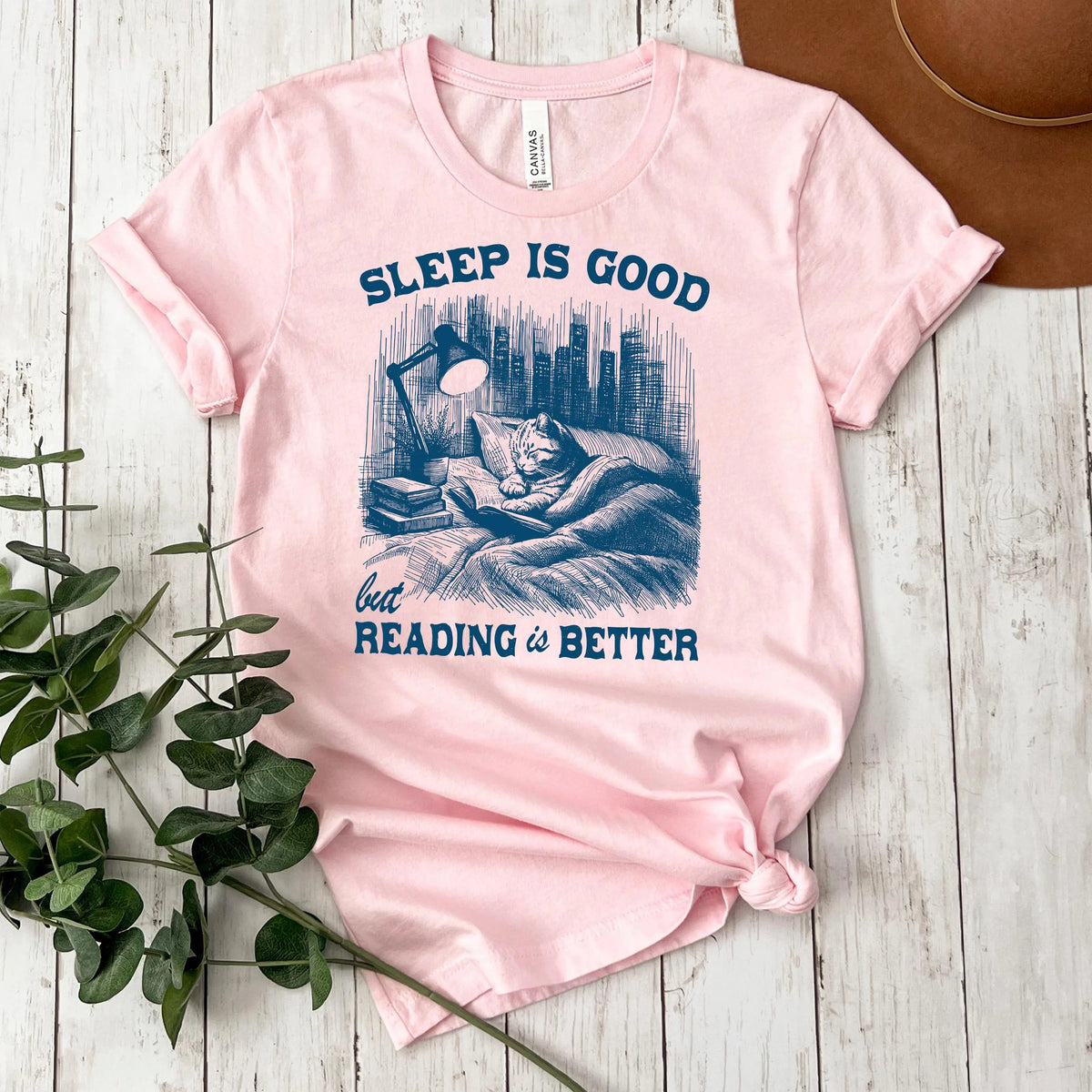 Sleep Is Good, Reading Is Better Cat T-Shirt