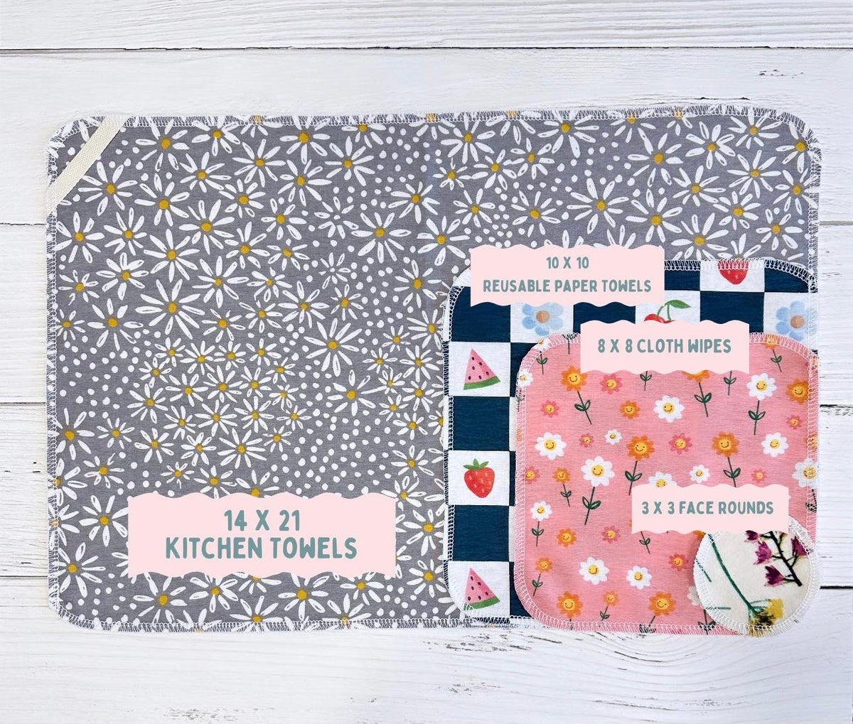 Reusable Paper Towels--Bluebells & Buttercups on Emerald Green