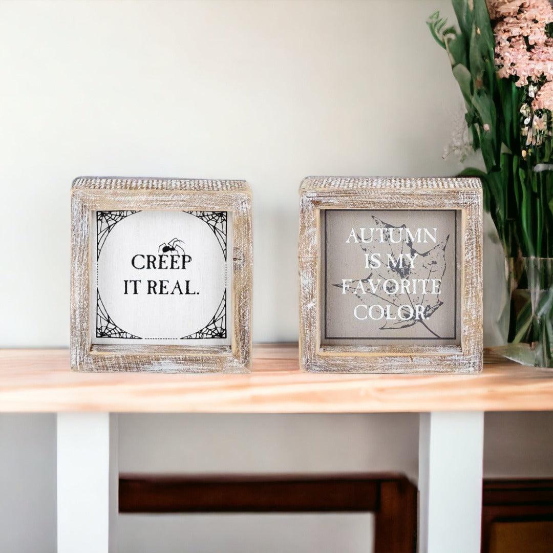 Autumn + Creep It Real Double-Sided Wood Sign