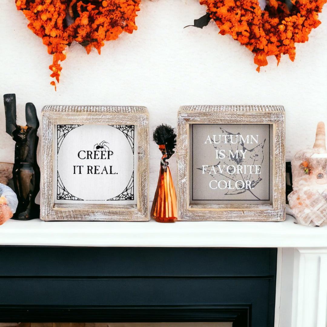 Autumn + Creep It Real Double-Sided Wood Sign