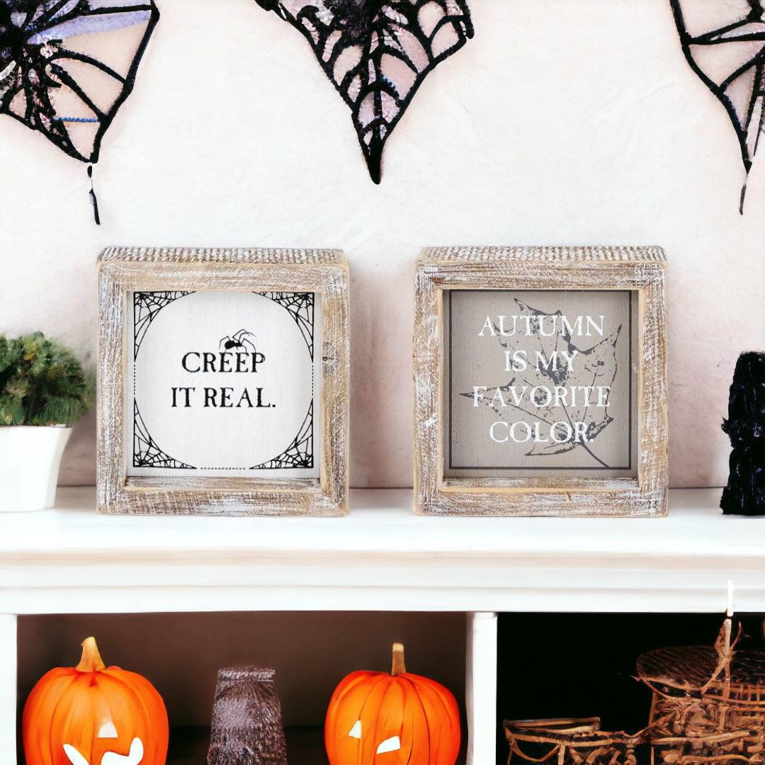 Autumn + Creep It Real Double-Sided Wood Sign