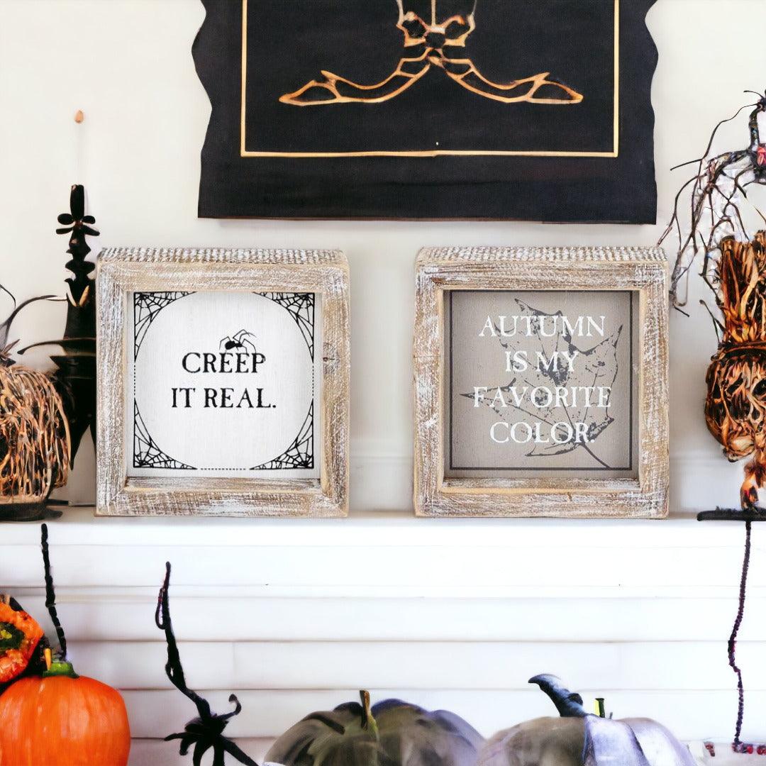 Autumn + Creep It Real Double-Sided Wood Sign