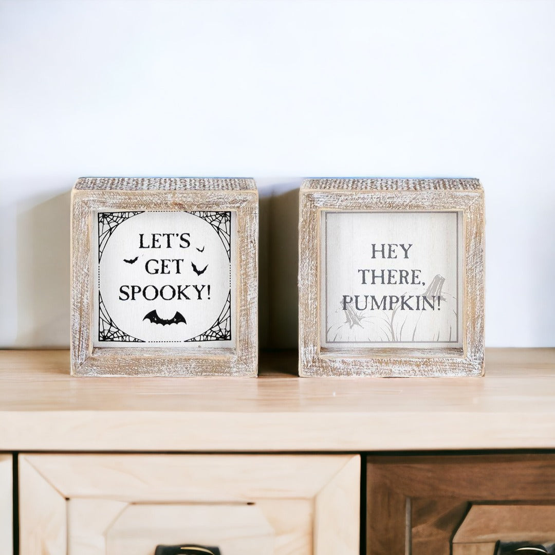 Double-Sided Fall & Halloween Wooden Sign | Pumpkin & Spooky