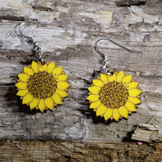large Kansas Sunflower Wooden Earrings | State Flower Jewelry