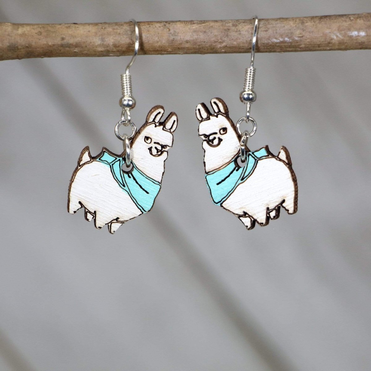 Llama with Scarf Wooden Earrings | Cute Winter Animal Jewelry