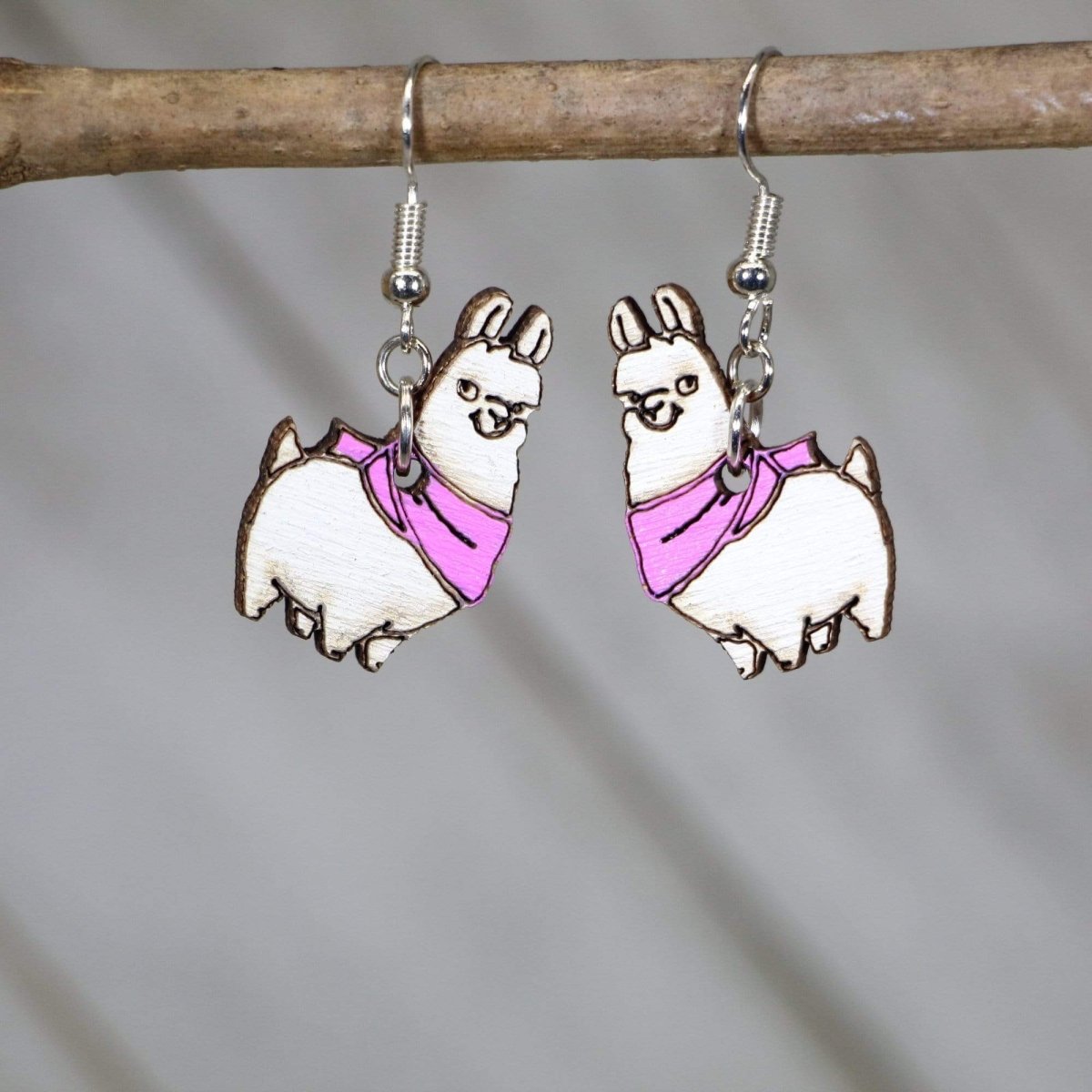 Llama with Scarf Wooden Earrings | Cute Winter Animal Jewelry