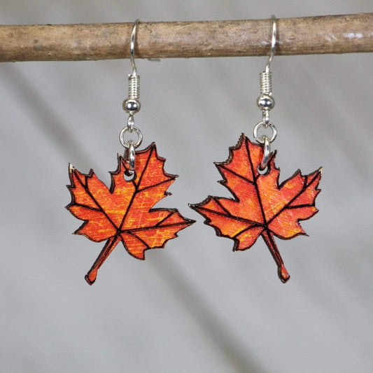 Maple Leaf Wooden Dangle Earrings | Nature Fall Jewelry