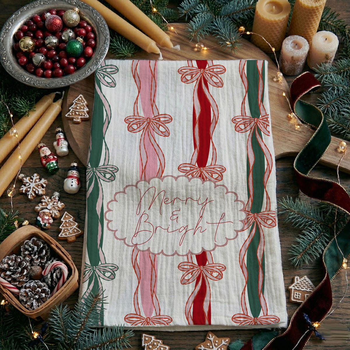 Merry & Bright Coquette Christmas Kitchen Towel
