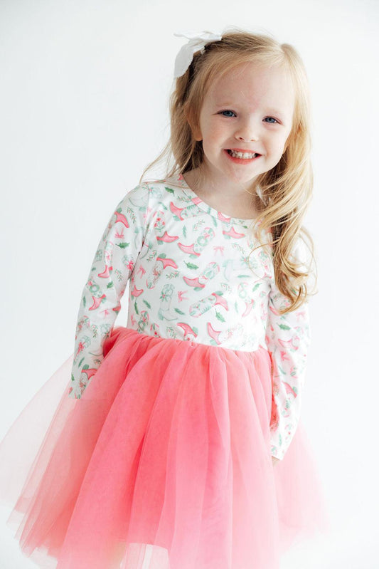 Country Christmas Long-Sleeve Tutu Dress