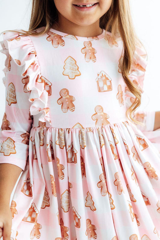 Christmas Traditions 3/4-Sleeve Ruffle Twirl Dress